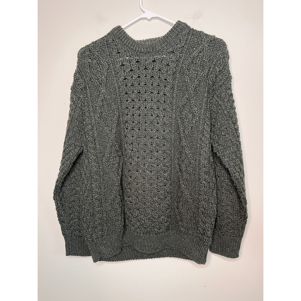 Aran Woolen Mills Green Grey Fishermen Gorp Minimal New England Wool Sweater L